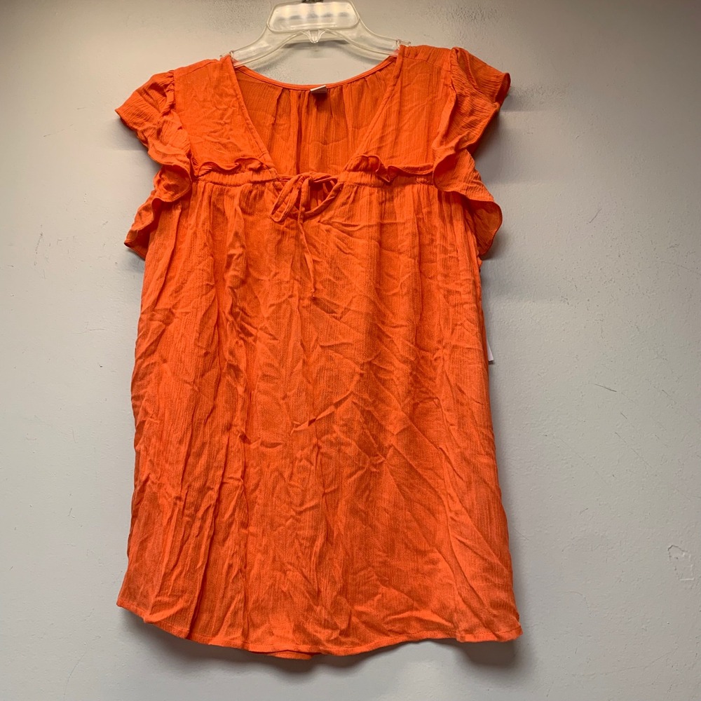 Old Navy Blouse Women XL Orange NEW Flutter Sleeve Ruffle Tie V-Neck Boho Top